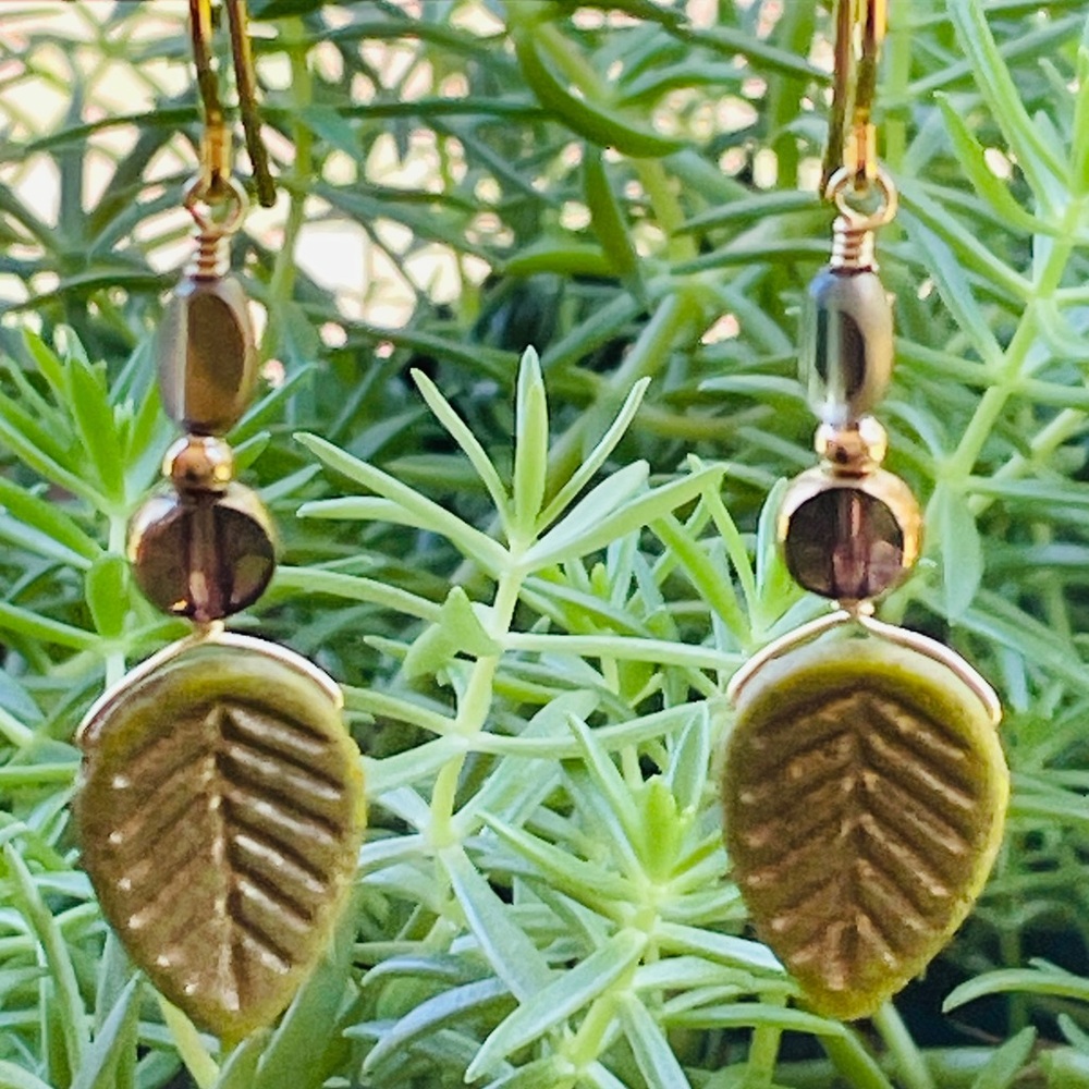 NEW Sage Fall Leaf Charm Earrings - Picture 4 of 7